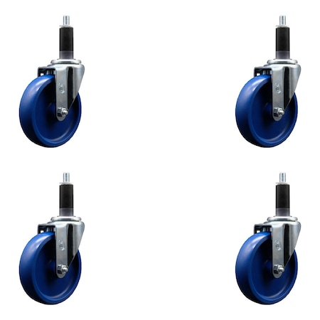 Service Caster 5'' SS Solid Poly Wheel Swivel 1-1/8'' Expanding Stem Caster Set, 4PK SCC-SSEX20S514-SPUS-118-4